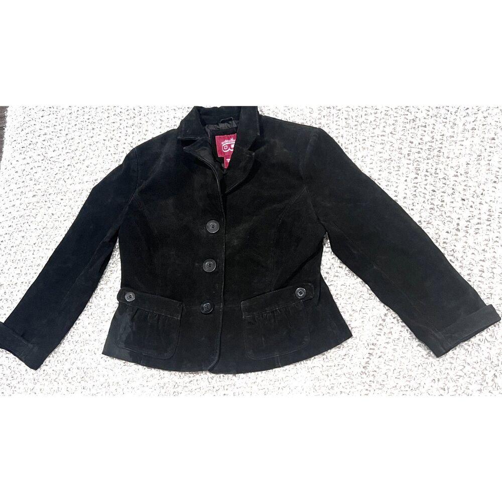 Collection B Womens Black Faux Suede Button Front Jacket
